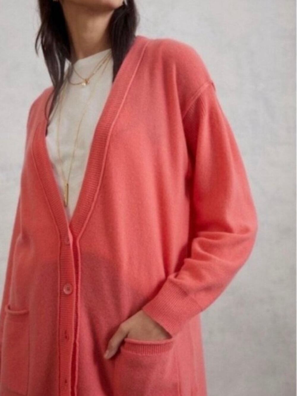 Pilcro Anthropologie Cashmere Sweater Med Cardigan Coral Pink Button Knit Kathy